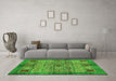 Machine Washable Abstract Green Modern Area Rugs in a Living Room,, wshabs712grn