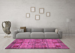 Machine Washable Abstract Pink Modern Rug in a Living Room, wshabs712pnk