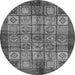 Round Machine Washable Abstract Gray Modern Rug, wshabs712gry