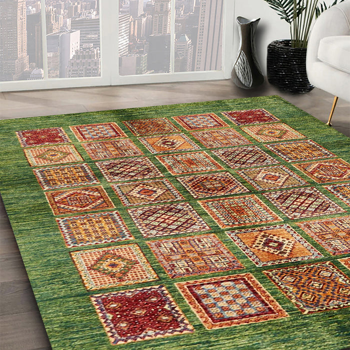 Abstract Copper Green Modern Rug in Family Room, abs712