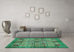 Machine Washable Abstract Turquoise Modern Area Rugs in a Living Room,, wshabs712turq