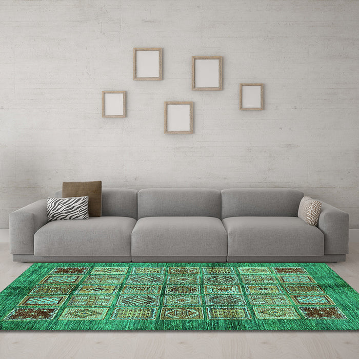 Machine Washable Abstract Turquoise Modern Area Rugs in a Living Room,, wshabs712turq