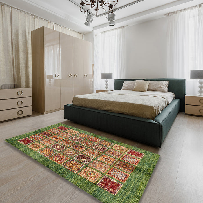 Machine Washable Abstract Brass Green Rug in a Bedroom, wshabs712