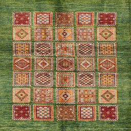 Square Abstract Copper Green Modern Rug, abs712