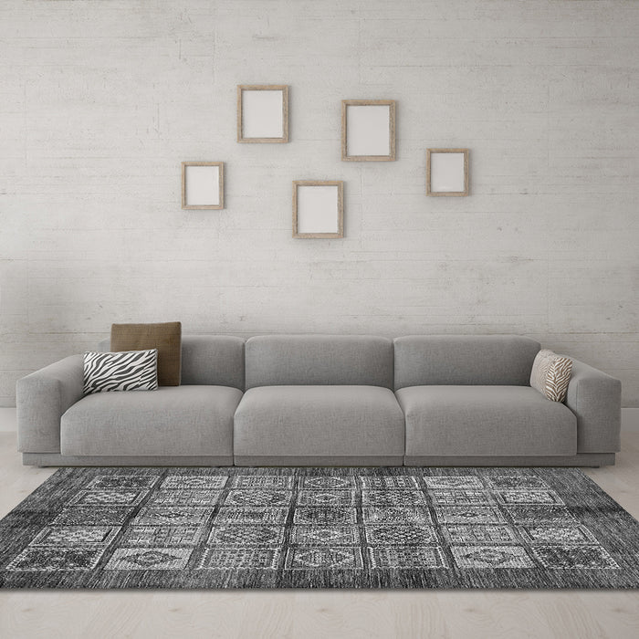 Machine Washable Abstract Gray Modern Rug in a Living Room,, wshabs712gry