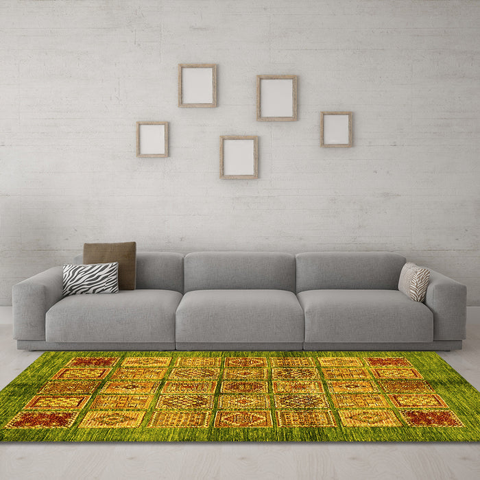 Machine Washable Abstract Yellow Modern Rug in a Living Room, wshabs712yw