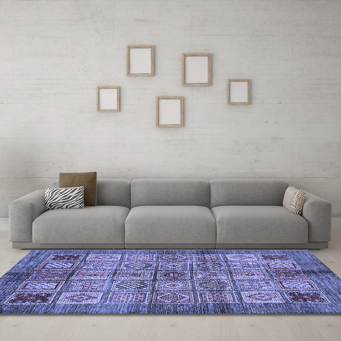 Machine Washable Abstract Blue Modern Rug in a Living Room, wshabs712blu