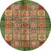 Round Machine Washable Abstract Brass Green Rug, wshabs712