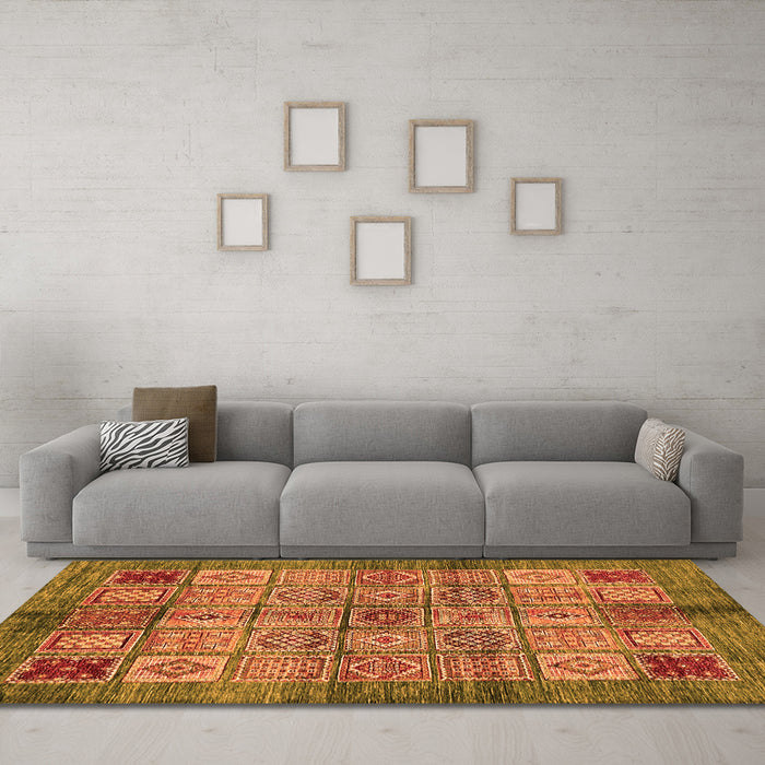 Machine Washable Abstract Orange Modern Area Rugs in a Living Room, wshabs712org