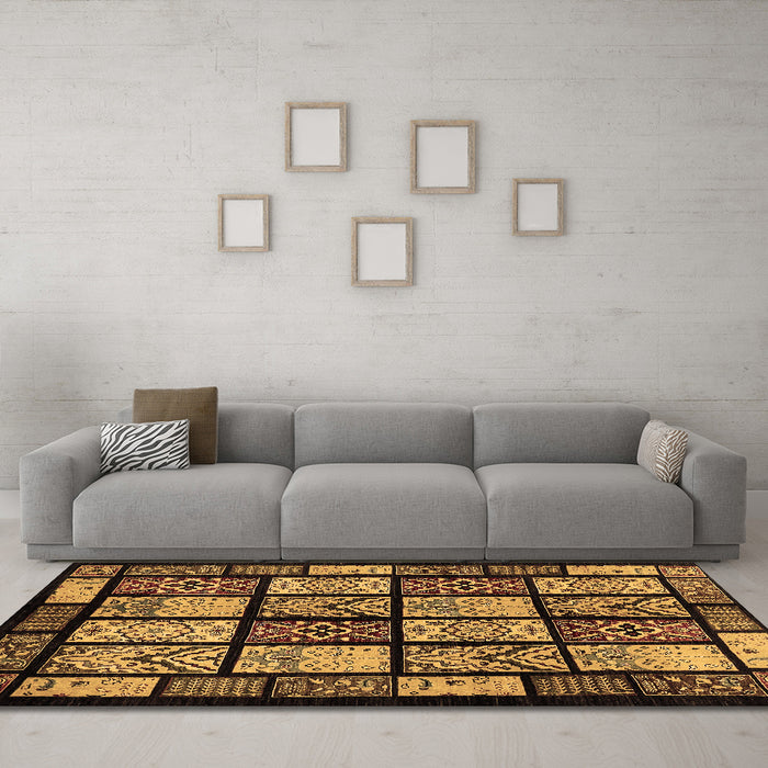 Machine Washable Abstract Brown Modern Rug in a Living Room,, wshabs713brn