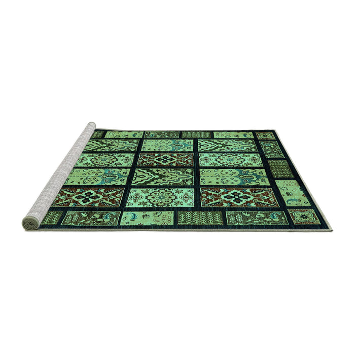 Sideview of Machine Washable Abstract Turquoise Modern Area Rugs, wshabs713turq