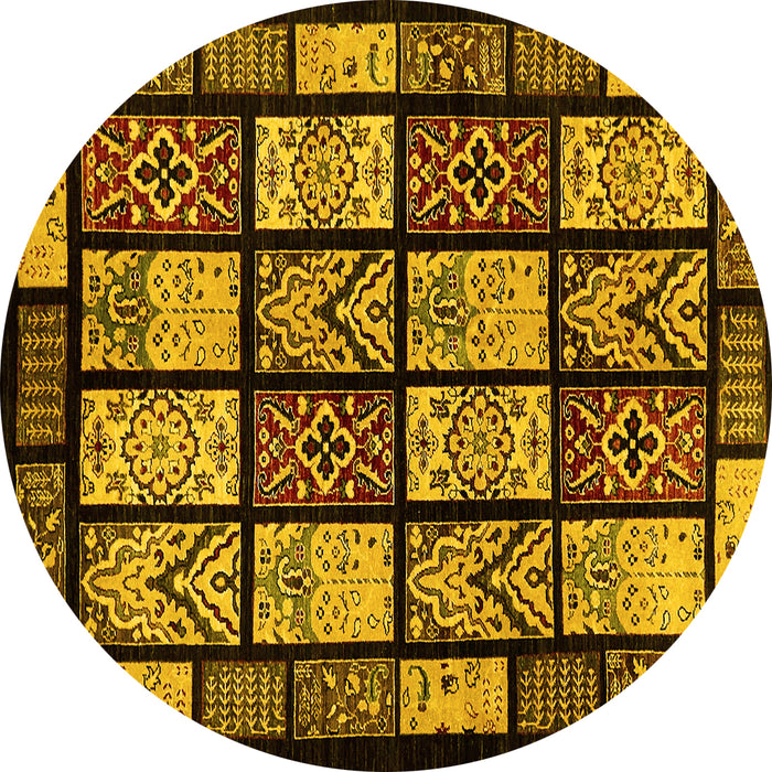 Round Machine Washable Abstract Yellow Modern Rug, wshabs713yw