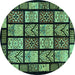 Round Abstract Turquoise Modern Rug, abs713turq