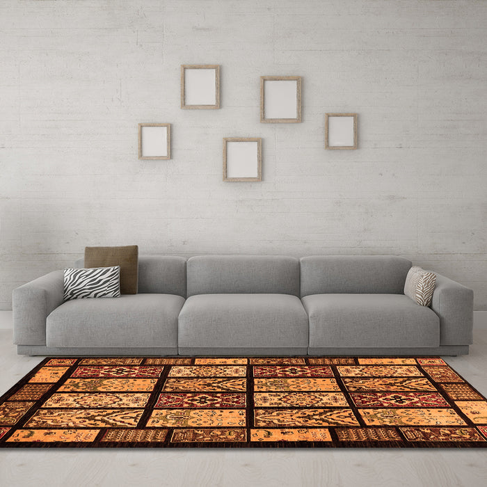 Machine Washable Abstract Orange Modern Area Rugs in a Living Room, wshabs713org