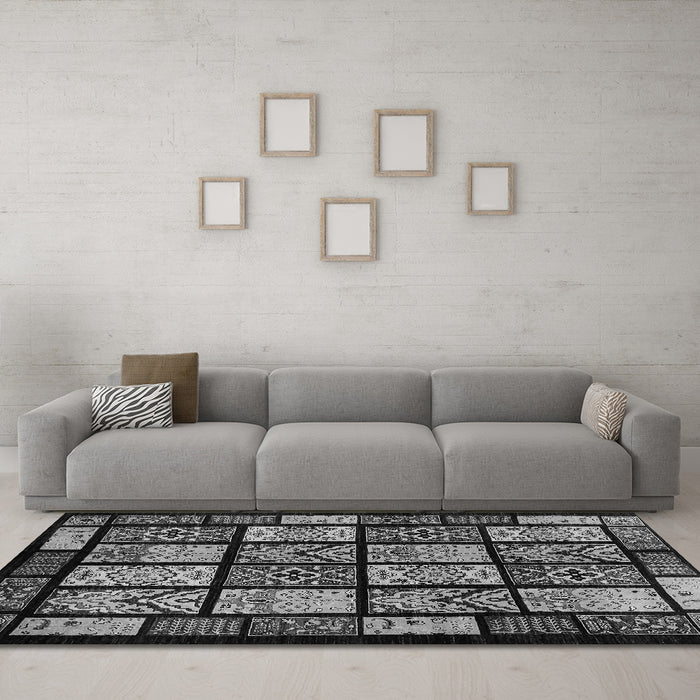 Machine Washable Abstract Gray Modern Rug in a Living Room,, wshabs713gry
