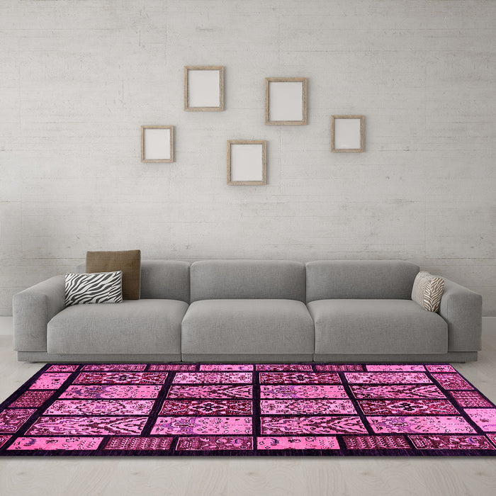 Machine Washable Abstract Pink Modern Rug in a Living Room, wshabs713pnk