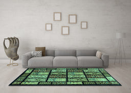 Machine Washable Abstract Turquoise Modern Area Rugs in a Living Room,, wshabs713turq