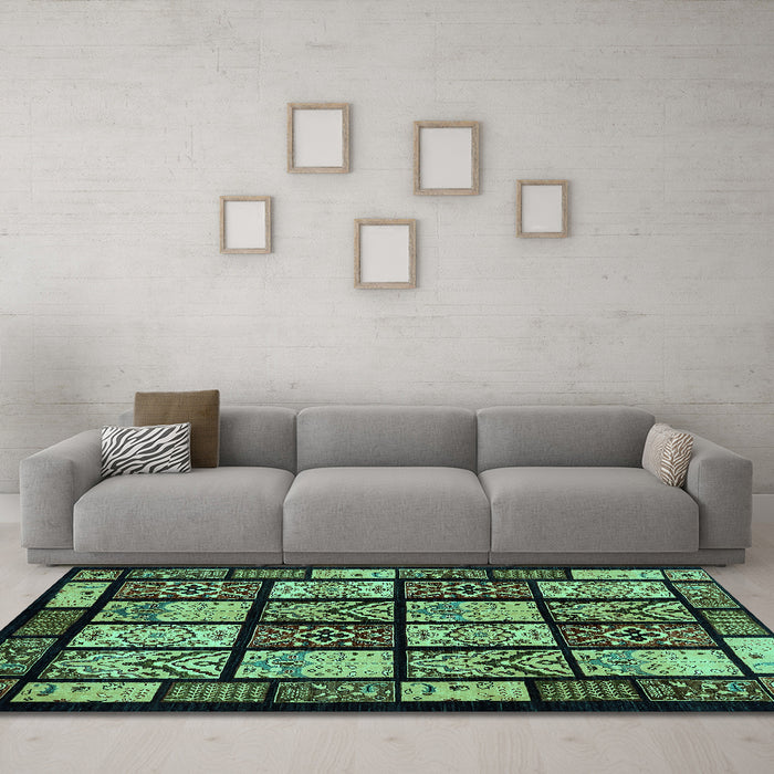 Machine Washable Abstract Turquoise Modern Area Rugs in a Living Room,, wshabs713turq
