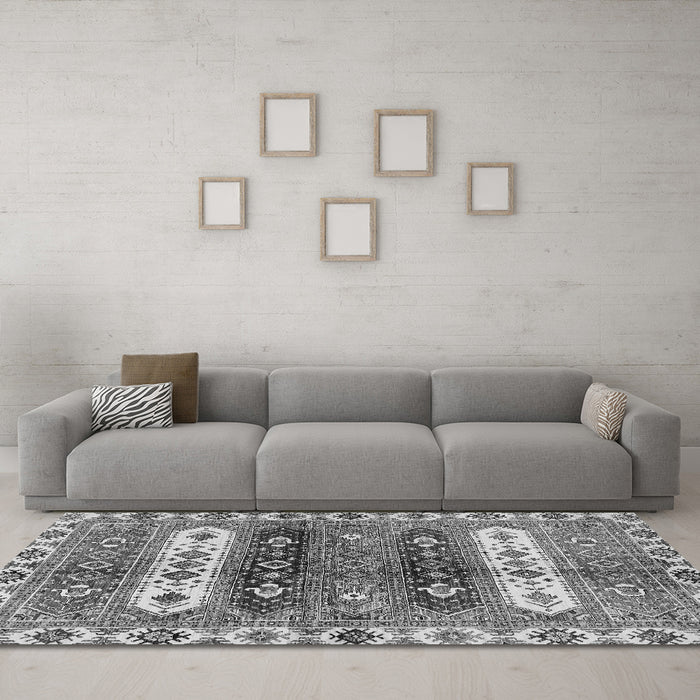 Machine Washable Abstract Gray Modern Rug in a Living Room,, wshabs714gry