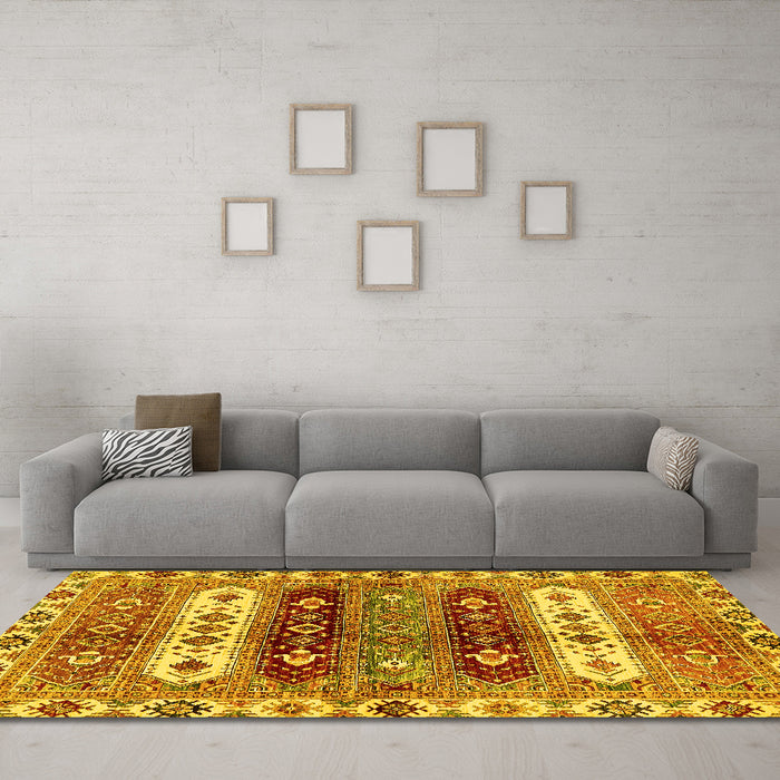 Machine Washable Abstract Yellow Modern Rug in a Living Room, wshabs714yw