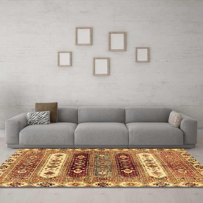 Machine Washable Abstract Brown Modern Rug in a Living Room,, wshabs714brn