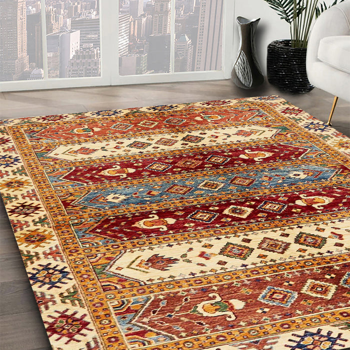 Machine Washable Abstract Red Rug in a Family Room, wshabs714