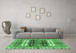 Machine Washable Abstract Emerald Green Modern Area Rugs in a Living Room,, wshabs714emgrn