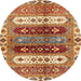 Round Machine Washable Abstract Red Rug, wshabs714