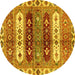 Round Abstract Yellow Modern Rug, abs714yw