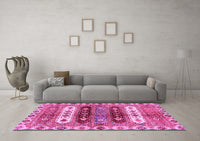 Machine Washable Abstract Pink Modern Rug, wshabs714pnk