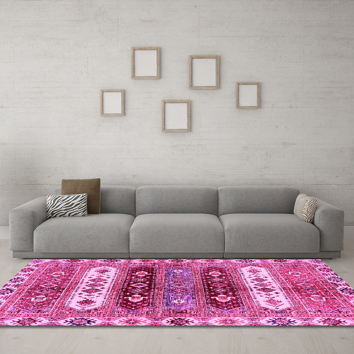 Machine Washable Abstract Pink Modern Rug in a Living Room, wshabs714pnk