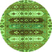 Round Machine Washable Abstract Green Modern Area Rugs, wshabs714grn