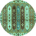 Round Machine Washable Abstract Turquoise Modern Area Rugs, wshabs714turq