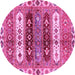 Round Machine Washable Abstract Pink Modern Rug, wshabs714pnk