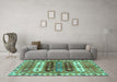 Machine Washable Abstract Turquoise Modern Area Rugs in a Living Room,, wshabs714turq