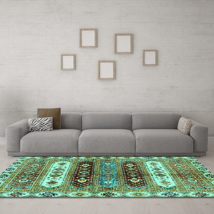 Machine Washable Abstract Turquoise Modern Area Rugs in a Living Room,, wshabs714turq