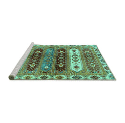 Sideview of Machine Washable Abstract Turquoise Modern Area Rugs, wshabs714turq