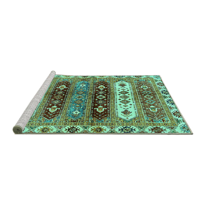 Sideview of Machine Washable Abstract Turquoise Modern Area Rugs, wshabs714turq