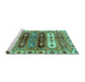 Sideview of Machine Washable Abstract Turquoise Modern Area Rugs, wshabs714turq