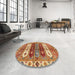 Round Machine Washable Abstract Red Rug in a Office, wshabs714