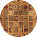 Round Machine Washable Abstract Brown Modern Rug, wshabs715brn