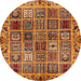 Round Machine Washable Abstract Yellow Rug, wshabs715