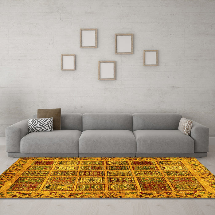 Machine Washable Abstract Yellow Modern Rug in a Living Room, wshabs715yw
