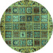 Round Abstract Turquoise Modern Rug, abs715turq