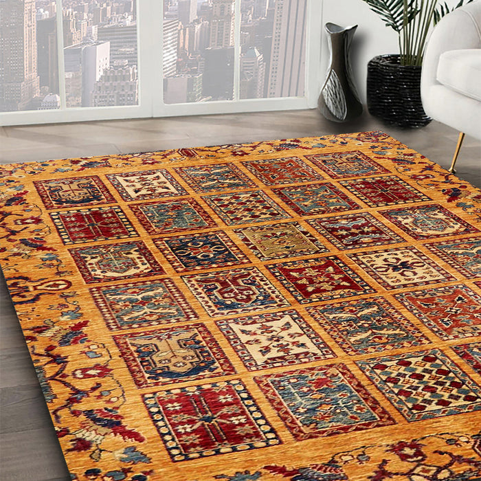 Machine Washable Abstract Yellow Rug in a Family Room, wshabs715