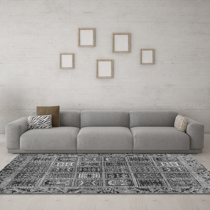 Machine Washable Abstract Gray Modern Rug in a Living Room,, wshabs715gry