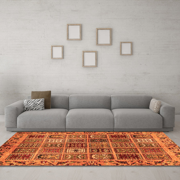 Machine Washable Abstract Orange Modern Area Rugs in a Living Room, wshabs715org