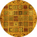 Round Machine Washable Abstract Yellow Modern Rug, wshabs715yw