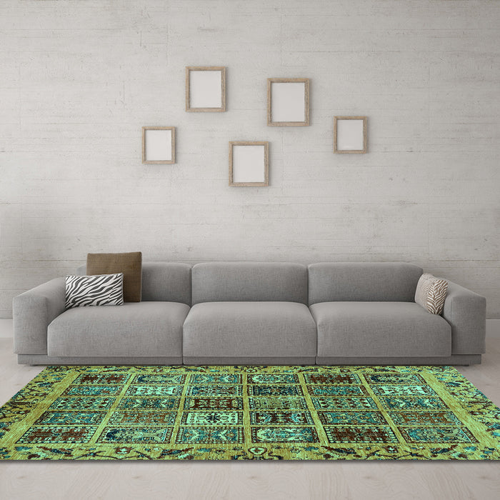 Machine Washable Abstract Turquoise Modern Area Rugs in a Living Room,, wshabs715turq