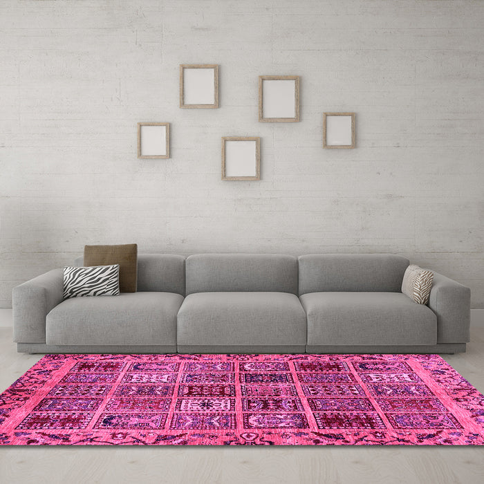 Machine Washable Abstract Pink Modern Rug in a Living Room, wshabs715pnk